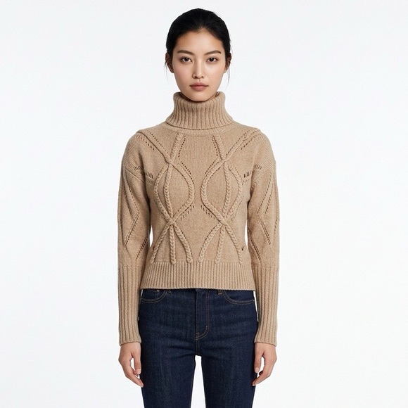 Donna Karan 100% Cashmere Oversized Beige Turtleneck
